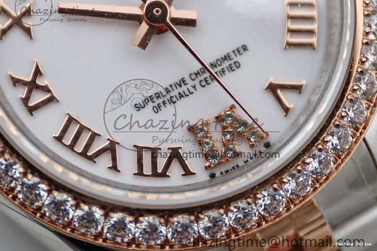 0121 Trendy Lady DateJust 28 SS RG TWF Diamonds Bezel 1:1 Best Edition White Dial Roman Markers on Jubilee Bracelet NH 2129